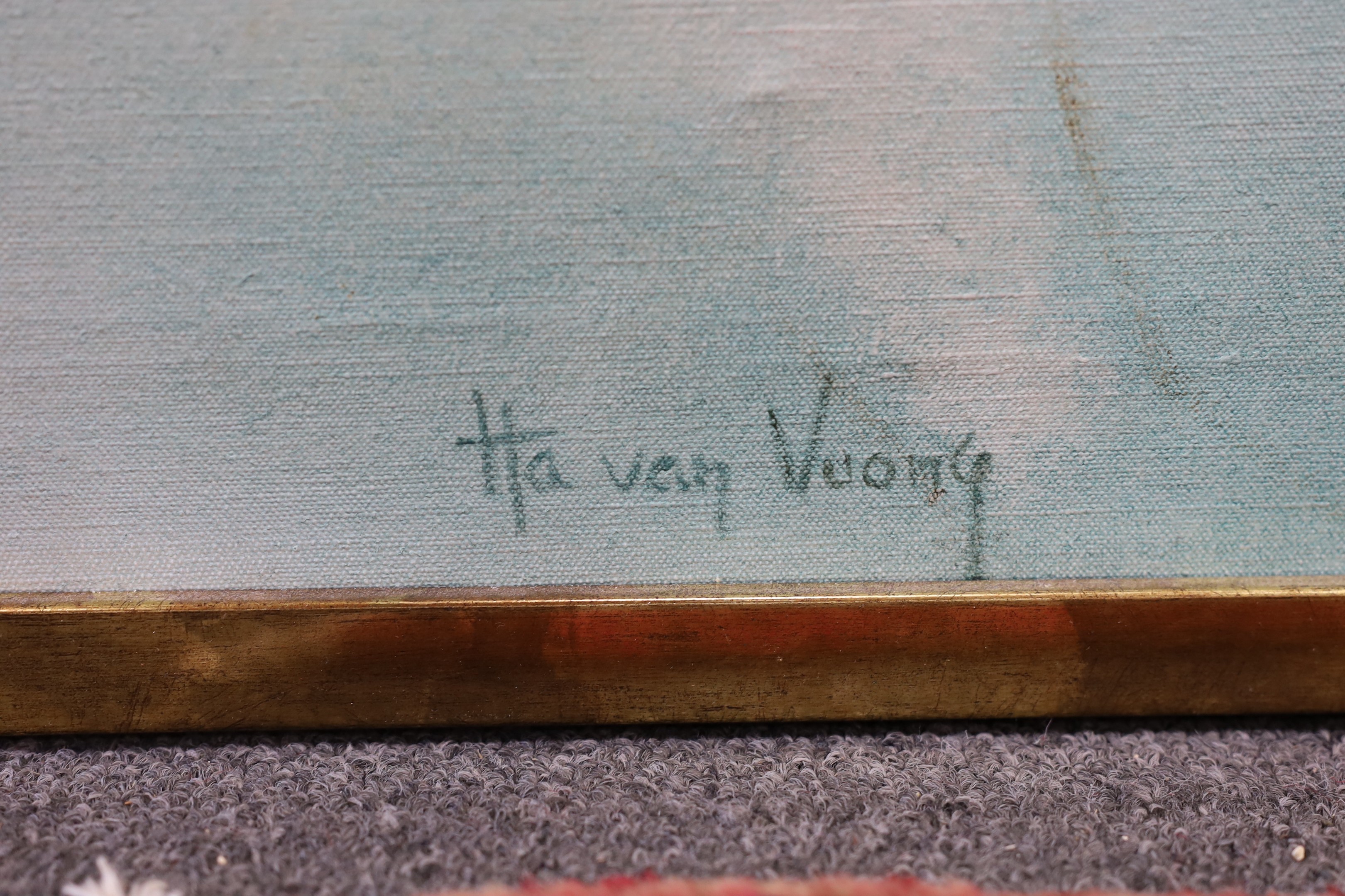 Ha van Vuong (Vietnamese, 1915-1990), oil on canvas, 'Brothers', signed, 131 x 48cm